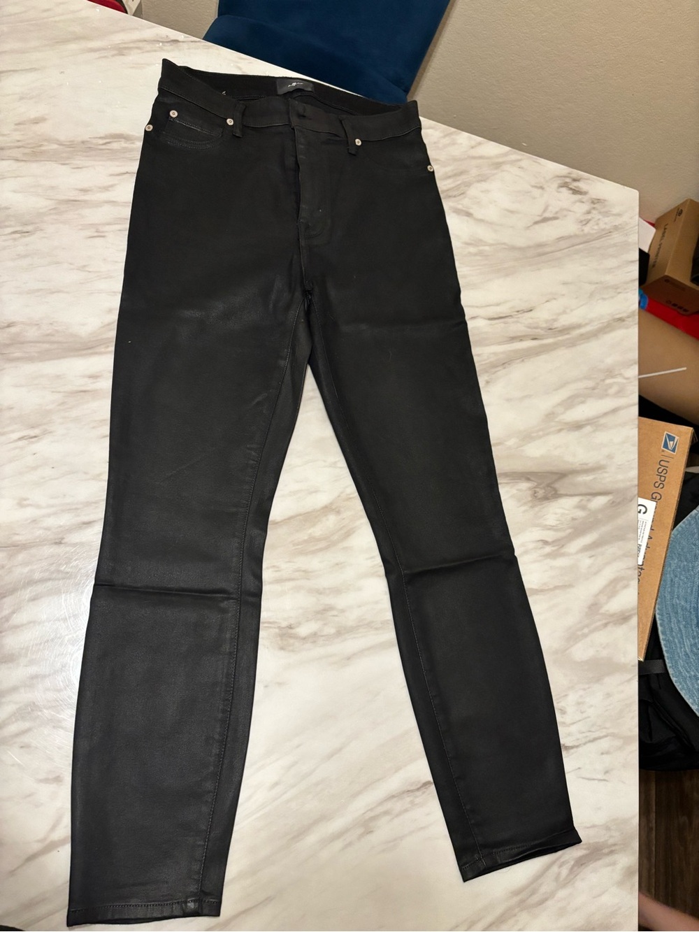 7 For All Mankind Black Skinny Faux-Leather Jeans